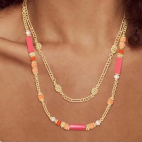 Kendra Scott Rachel Pink Mix Multi Strand Gold Tone Necklace - Picture 2 of 10